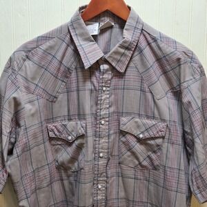 Western Frontier Shirt Mens XL Beige Plaid Short Sleeve Western Snap Casual